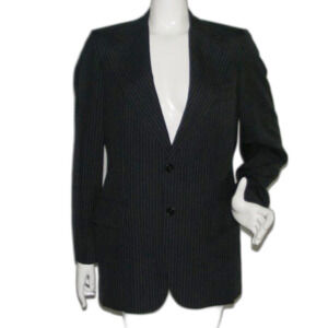 Vintage LANVIN Blazer, S, Navy Blue/Tan Pinstripes, 2 buttons